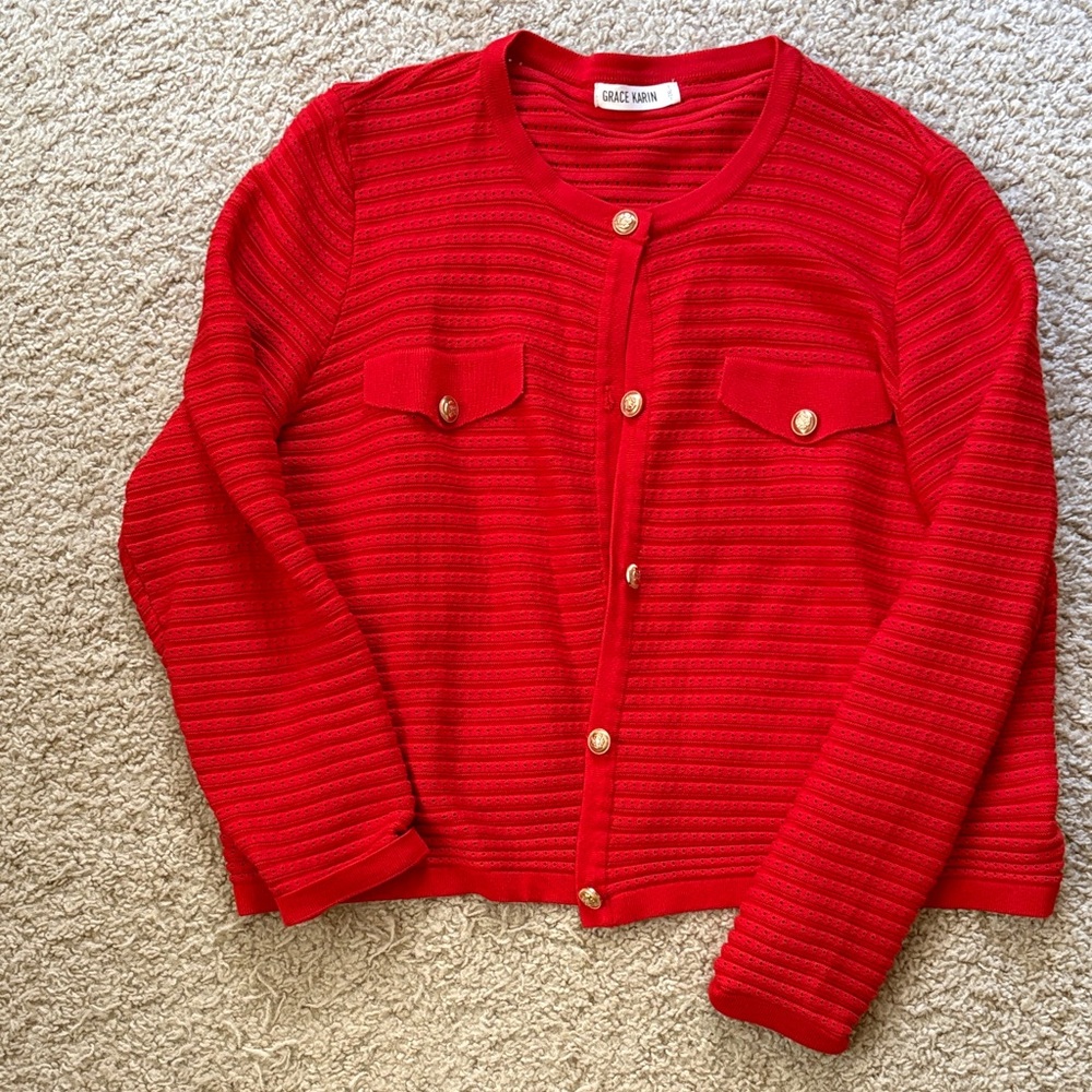 Grace Karin Bold Red Cardigan Sweater- excellent condition- like new.